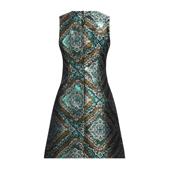 DOLCE & GABBANA Green Metallic  Jacquard Sleeveless Mini Dress 44 L - Picture 5 of 7